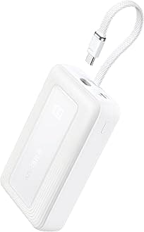 Anker Zolo Power Bank, 20,000mAh 30W High-Speed Portable Charger with Built-In USB-C Cable, Battery Pack For iPhone 16/16 Plus/16 Pro/16 Pro Max/15 Series, Galaxy, and More (White, 20000 mAh)