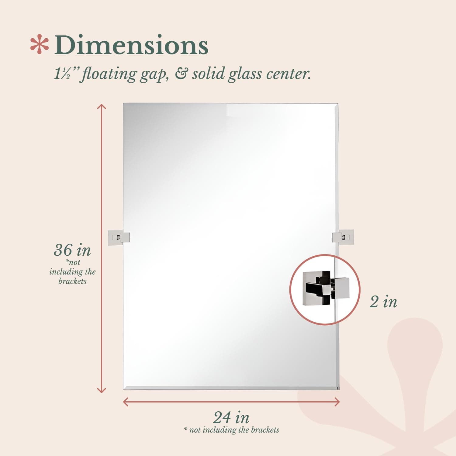 Hamilton Hills Pivot Wall Mirror with Brushed Chrome Brackets - Frameless Bathroom Mirror - Adjustable and Tilting Vanity Mirror - Modern Farmhouse Wall-Mounted Mirrors