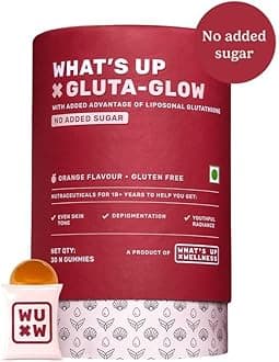 What's Up Wellness Gluta-Glow Gummies | Liposomal Glutathione Supplement with Vitamin C for Radiant Skin Tone | Depigmentation | Detoxification | 30 Days | Men & Women | No Added Sugar