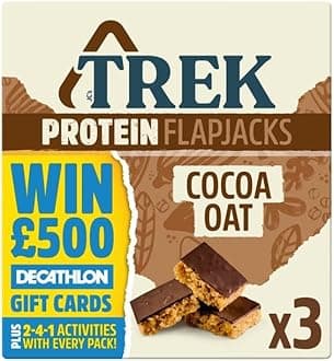 TREK High Protein Flapjack Cocoa Oat Gluten Free Plant Based Vegan Snack bar (50g x 3) - 2 Pack in Premier Life Store Box