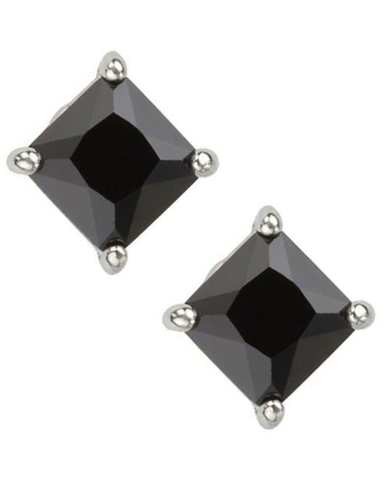 Black Square Princess Cut CZ Basket Set Sterling Silver Stud Earrings 4mm