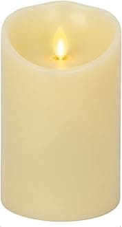 LuminaraMoving Flame Flameless Pillar LED Candle, Vanilla Honey Scented Ivory - 5 In