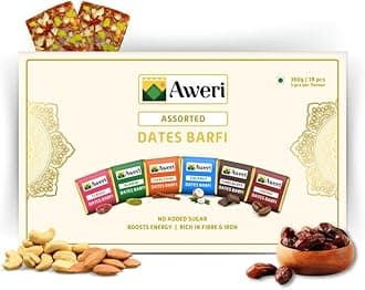 Assorted Dates Barfi (360 Gram) | No Added Sugar Healthy Date Bite | Dry Fruit Barfi | Dates, Almonds, Cashews, Ghee | Indian Sweet Mithai Gift Pack | Dry Fruits & Nut Gifts | Khajoor Barfi | Date Chikki