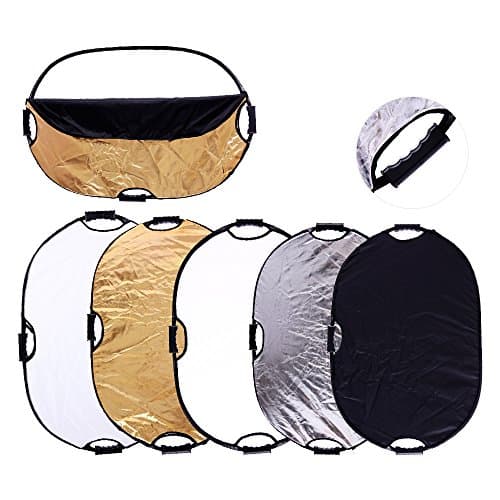 5-in-1 Oval Light Reflectors with Handle 35 x 47 inch (90x120cm) Collapsible Portable Photo Reflector for Soft Box Studio Photography Lighting