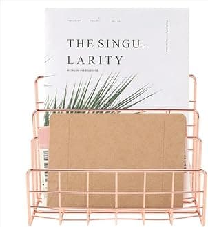 Book Organizer Magazine File Holder Modern Desk, 3 Slot Modern Magazine Holder Stand for Table Desk Home File Stand Decor File Storage (Rose Gold)