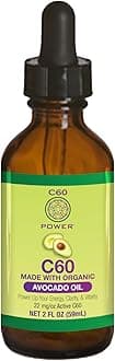 C60 Power C60 in Organic Avocado Oil - Natural Wellness & Antioxidant Support for Men & Women, 99.99% Pure Carbon Fullerenes, Promotes Energy, Mental Clarity, & Stamina - 2 fl oz Bottle