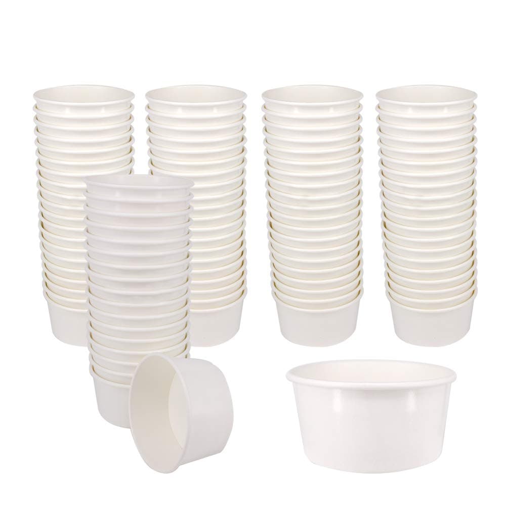100 Count 6 OZ Disposable White Ice Cream Cups - Medium Hot and Cold To Go Paper Cups - Takeout Food Container