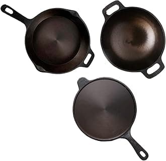 The Indus ValleySuper Smooth Cast Iron Cookware Set | Tawa (26.2 Cm) + Kadai (26.1 Cm) + Fry Pan (24.8 Cm) | Pack Of 3 | Pre-Seasoned Cookware, 100% Pure & Toxin-Free, No Chemical Coating, Black