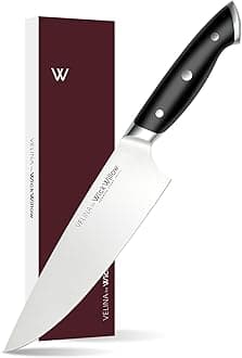 WICKWILLOW 8 Inch Chef Knife – German Steel X50CrMoV15 – Full Tang Kitchen Knife for Meat, Vegetables & Daily Prep – Ergonomic Handle – Gift Box – Velina Series
