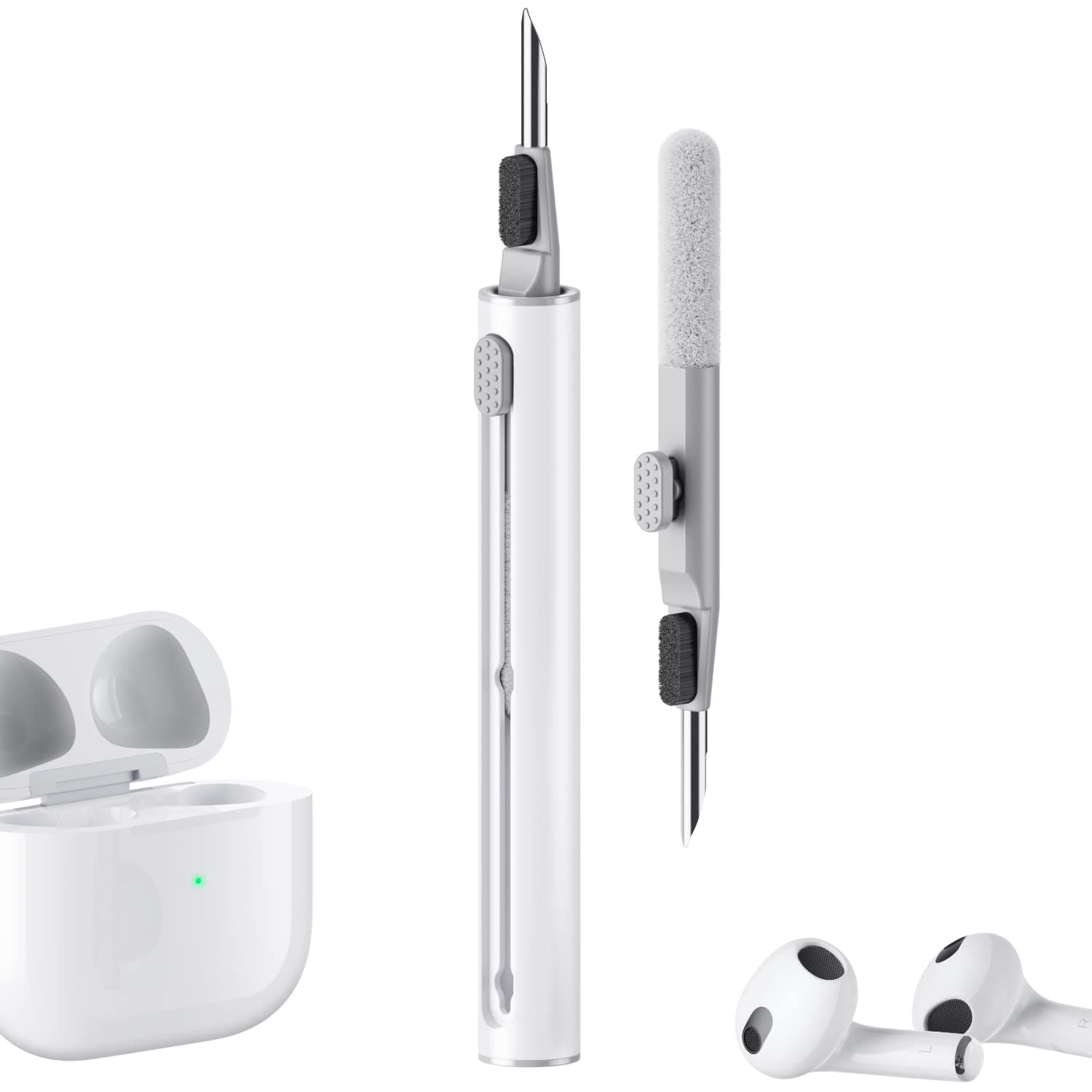 Cleaner kit for airpods pro 1 2 3 multi-function cleaning pen with soft brush flocking sponge for bluetooth earphones case cleaning tools for samsung sony beats bose headphones white