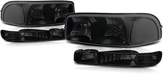 PM PERFORMOTOR Smoked Lens Clear Corner Headlights Compatible with 99-07 Sierra 1500 2500 3500&HD / 99-06 Yukon&XL / 2001 Sierra C3, PMHL-GSIE-9906-4P-OH-BSC
