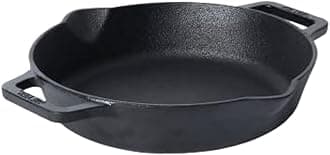 Meyer Pre Seasoned Cast Iron Skillet | Fry Pan | Iron Pan | Cast Iron Cookware| Cast Iron Frying Pan with 2 Side Handles | Gas and Induction Compatible, 22cm/ 1.3 litres, Black