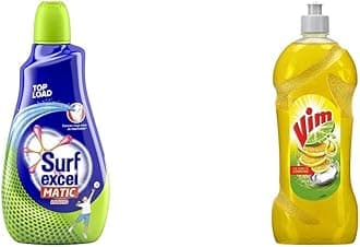 Matic Top Load Liquid Detergent - 1.02L & Vim Dishwash Gel, Lemon, 750 ml Combo