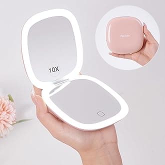 Mocado Compact LED Travel Makeup Mirror - 4 Inches 1X/10X Magnification, Pink, Portable, Dressing Room Mirror