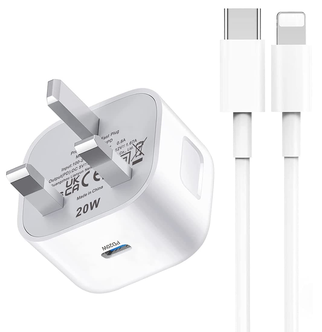 iPhone Charger Cable and Plug, 20W USB C Plug 1m for iPhone, Type-C Adapter UK Fast Charging Lead 14 Pro/13 Pro Max/12 Pro/12 Max/X/XR/XS/SE