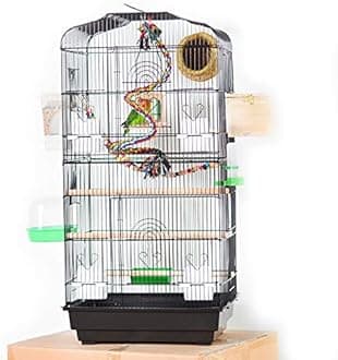 Hanging Birdcage Three-tiered Wrought Iron Big Birdcage Top Luxury Bird Cage Villa Suitable for All Types of Bird Breeding High Cage 93cm Birdhouses (Color : Black-Upgraded version)