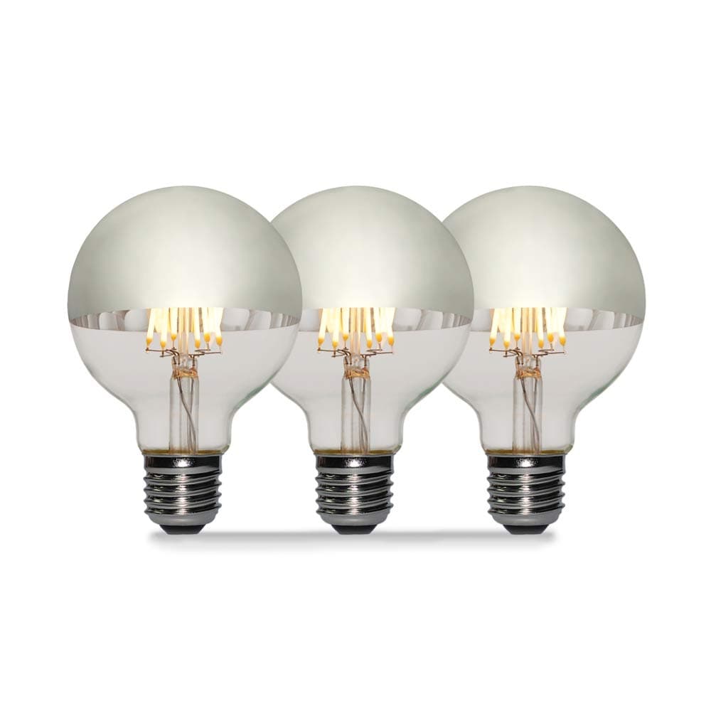 3 Pack - Modvera 60w Equivalent LED Half Chrome G25/G80 6W Silver Bowl Globe Shape Medium (E26) Base Warm White 2700K, 630 Lumens, Dimmable LED Filament Vintage Bulbs.UL Listed RoHS Compliant