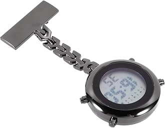 ibasenice Digital Clip on Watch for Nurses- Stainless Steel Hanging Watch Lapel Pin Watch Luminous Pocket Watch for Men Women