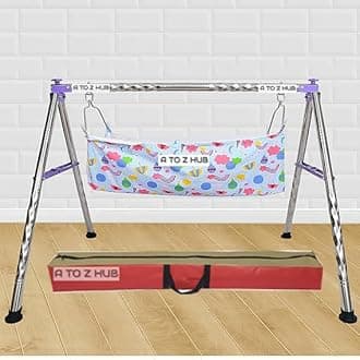 A TO Z HUB Baby Swing Cradle: Portable Folding Jhula/Ghodiyu/with Free Cotton Hammock - Create a Soothing Oasis for Your Precious Little One (Purple)