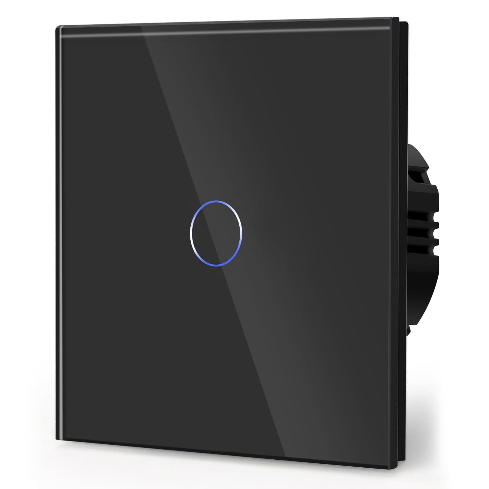 BSEED Touch Light Switch,Standard Touch Sensitive bathroom Switchs,Tempered Glass Panel with LED Backlight, No Neutral Wire Needed,1 Gang 1 Way,Black 86mm