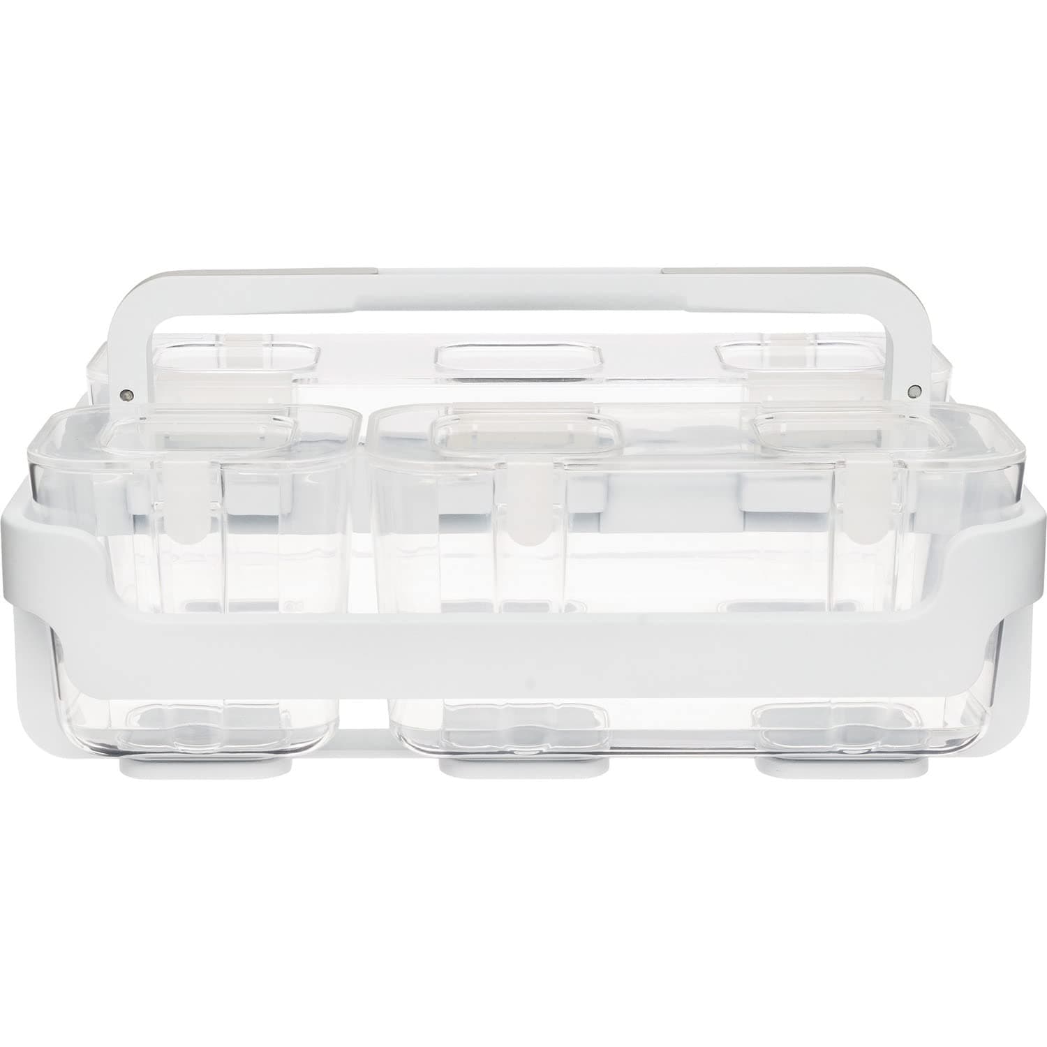 Stackable Caddy Organizer with S, M and L Containers, Plastic, 10.5 x 14 x 6.5, White Caddy/Clear Containers