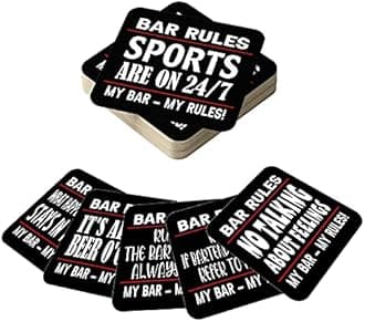 Beer Mats in 24 Multi Packs Bulk Buy - Absorbent Recyclable Cardboard Drink Mat Coasters 95mm x 95mm x 1mm Square - Accessories for Home Bars Pubs - Bar Rules