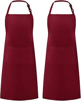 Syntus 2 Pack Adjustable Bib Apron Waterdrop Resistant with 2 Pockets Cooking Kitchen Aprons for BBQ Drawing, Women Men Chef, Dark Red