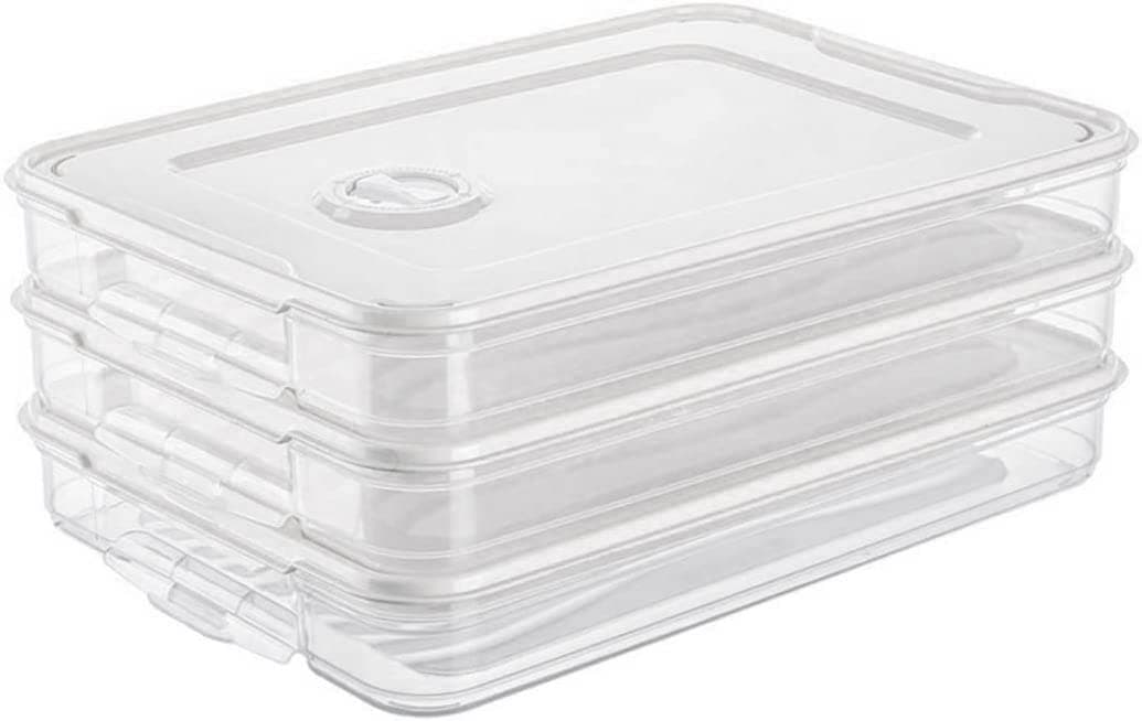 3pcs Plastic Food Storage boxes, Stackable Fridge Freezer Crisper Storage Box, Stack Food Container Tray Organizer 3 Layer Refrigerator Box, Airtight Container for Food, Transparent Slim Containers