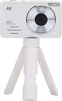 4K 64MP Digital Camera, 2.88 Inch Screen Auto Focus Compact Video Camera with 18X Digital Zoom, Multifunctional Point and Shoot Digital Camera with Tripod & LED Fill Light (White)