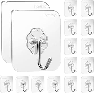 HASTHIP ® Plastic, Metal15 Pack Wall Hooks Self-Adhesive Wall Hooks for Bathroom, Kitchen Waterproof Ultra Adhesive Walls Hook, Transparent