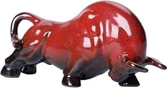 Wall Street Bull Arts Statues,Exquisite Ceramic Fortune Bulls Figurines and Sculptures Home & Office Tabletop Decor (Unstoppable-Red)