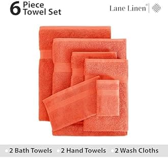 LANE LINEN 100% Cotton Luxury Bathroom Towel Set - 6 Pcs - Ring Spun, Quick Dry, Very Soft & Absorbent - 2 Bath, 2 Washcloths, 2 Hand Towels - Remains Fluffy Even After Multiple Washes - Tiger Lily