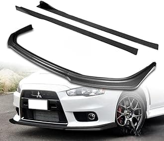 Stay-Tuned, 9PCS ABS R-Style Front Bumper Lip Spoiler Body Kit + Universal Side Skirts, Compatible with 2008-2015 Mitsubishi Lancer Evolution EVO X, Exterior Accessory (Carbon Painted)
