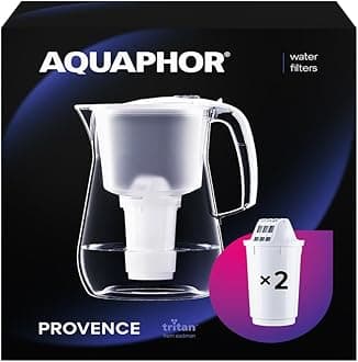 AQUAPHOR Provence White Water Filter Jug - Counter Top Design with 4.2L Capacity, 2 X A5 Filters with added Magnesium included, Reduces Limescale, Chlorine & Microplastics, Perfect for Families.