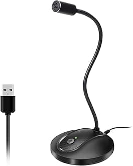 JOUNIVO USB Microphone, 360 Degree Adjustable Gooseneck Design, Mute Button & LED Indicator, Noise-Canceling Technology, Plug & Play, Compatible with Windows & MacOS