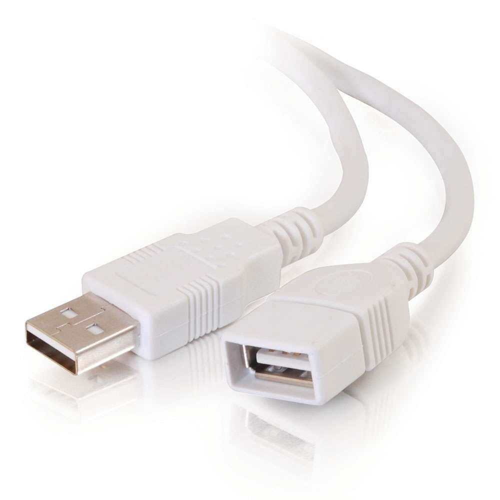 C2G USB Long Extension Cable, USB Cable, USB A to A Cable, White, 6.56 Feet (2 Meters), Cables to Go 19018