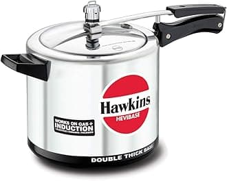 Havibase Aluminium Induction Compatible Double Thick Base Pressure Cooker, 6.5 Litres, Silver