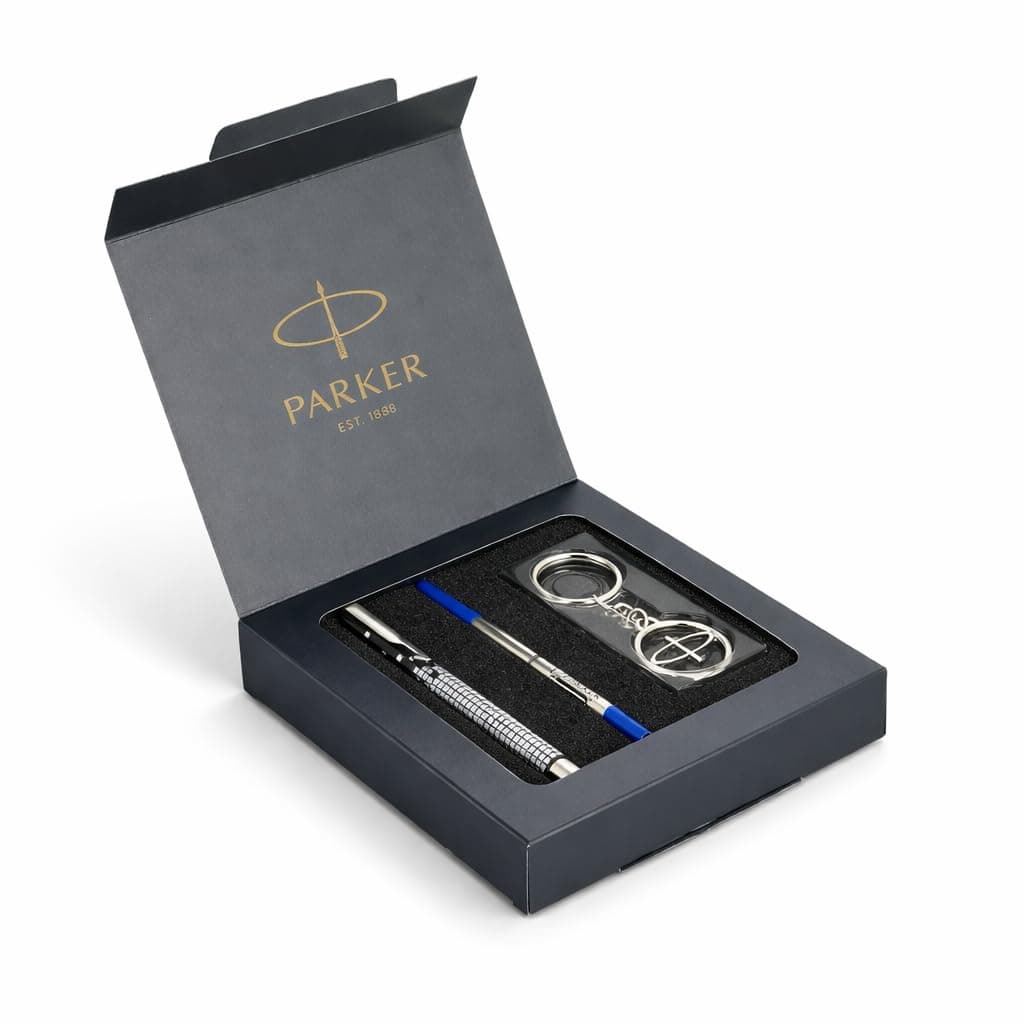 Parker Gift Set | Vector Special Edition Chrome Trim Roller Ball Pen with Parker Keychain | Ideal for Gifting | Elegant Gift for Any Occasion