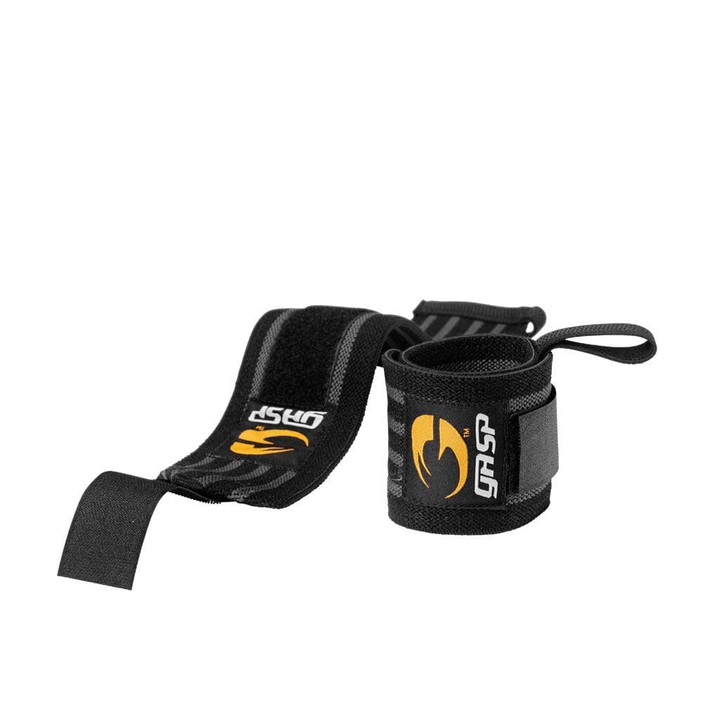 GASP Hardcore Wrist Wraps (2 Pack) Black/Grey Professional Grade with Thumb Loops - Weightlifting, Powerlifting, Strength Training