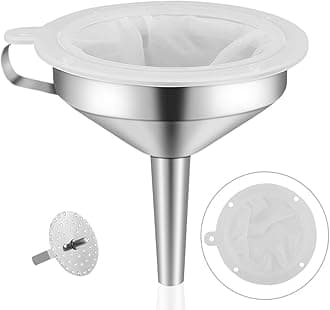 5-Inch Food Grade Stainless Steel Kitchen Funnel with 200 Mesh Food Filter Strainer for Transferring of Liquid Dry Ingredients and Metal Cooking Funnel