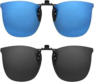 Clip on Sunglasses 2 Pack, Polarized Lens Fit over Prescription Glasses, Flip up Rimless Myopia Nearsighted Sunglasses for Men Women
