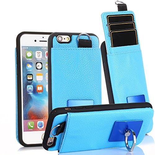 CaseHaven iPhone 6S Plus Wallet Case, Pull-out Tab, 3 Card Holder ID Slot, Ring Stand, Protective Leather Drop Protection Card Case For iPhone 6S Plus/ 6 Plus (5.5 inch) - Blue