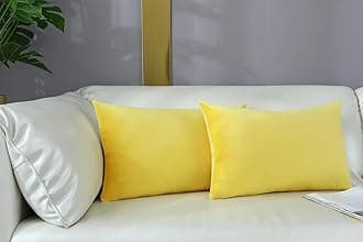 mixeoo Comfy Lemon Yellow Throw Pillow Covers Decorative Lumbar Solid Rectangle Thick Velvet Super Soft Cushion Cases Home Decor for Sofa Couch Living Room Chair, Set of 2, 12 x 20 Inch