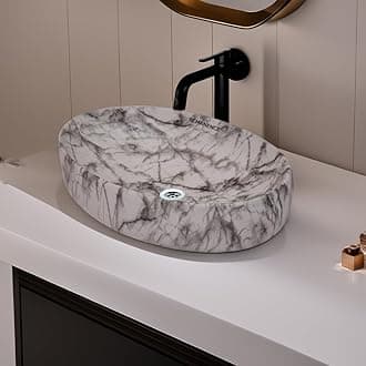 REMANENCE Wash Basin Countertop | Tabletop Ceramic Bathroom Sink | Wash Basin Over Counter | Ceramic Wash Basin (White N Black Stripe)