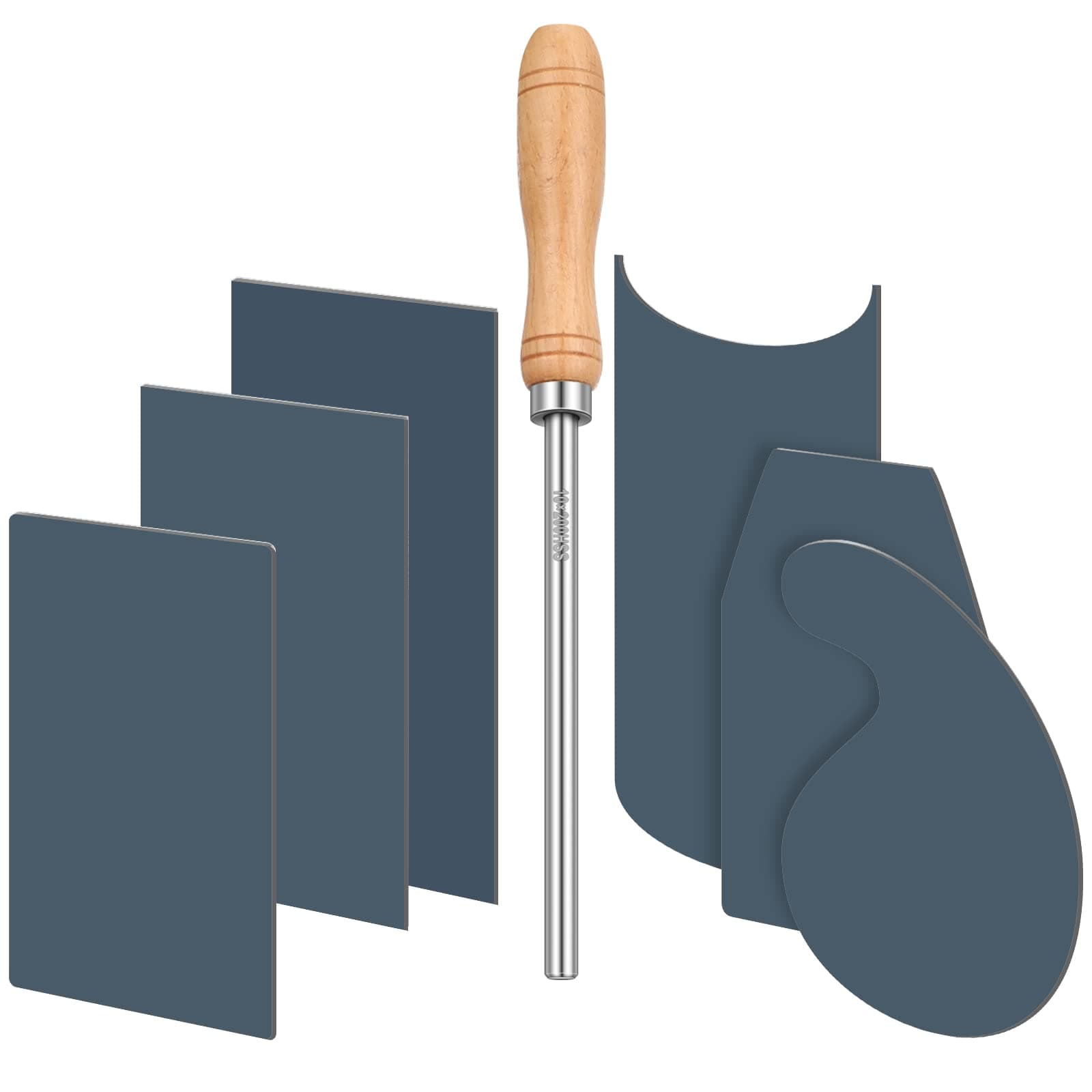 Therwen Scraper Burnisher and 6 Pcs Multi-Shaped Scraper Set Burnishing Tool Card Scraper Woodworking Include 3 Rectangle 1 Gooseneck 1 Curved 1 Beveled Hand Cabinet Scraper for Woodworking (Blue)_AB