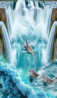 Wall Mural Wallpaper 144 x 100 inch (Width x Height) Custom Photo 3D Flooring Mural self - Adhesion Wall Sticker Great Falls Videos Dolphins to Beach 3D Stickers Toilets
