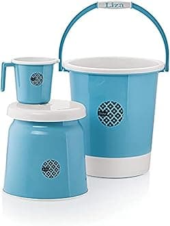 Liza Jumbo Bathroom Set Combo - 3 Pcs. (25ltr Bucket, Big Stool, 1.5ltr Mug) Plastic Bucket (Blue)