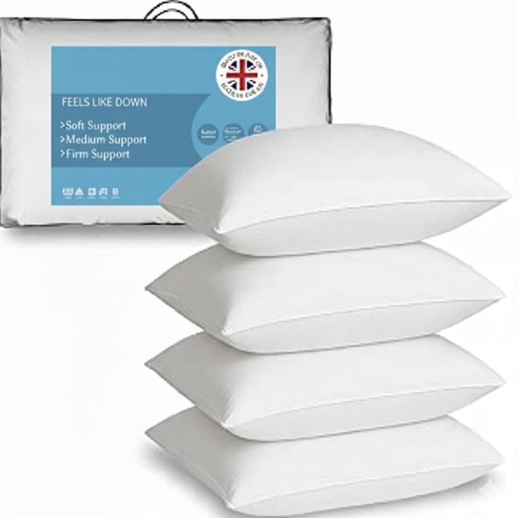GB TEXTILE 4 Pack Deluxe Super Bounce Back Pillows - 2 Bedding Set - 2 Pairs plain pillows
