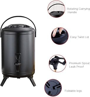 FEOOWV Stainles Steel Insulated Beverage Dispenser,Insulated Thermal Hot and Cold Drink Dispenser, for Hot Chocolate Coffee Milk Water Juice 10L Black