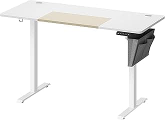 VASAGLE Electric Standing Desk, Height Adjustable Desk, 60 x 140 x (72-120) cm, 4 Memory Heights, Storage Pocket, for Home Office, Study, Cloud White and Matte White LSD016W11V1